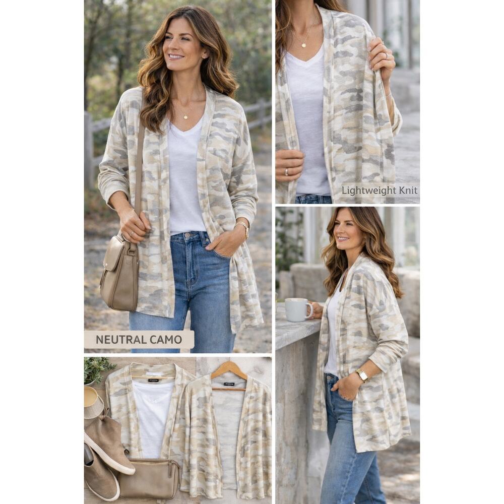 Sanctuary Lenox Neutral Camo Open Front Cardigan Lightweight Knit XL